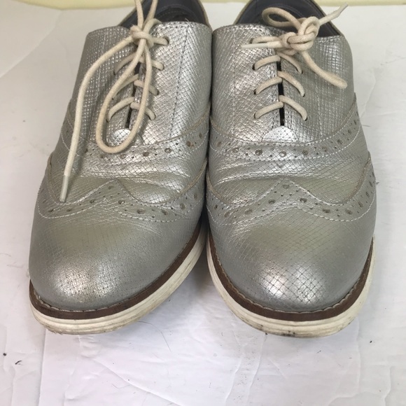 Cole Haan Original Grand Wingtip Oxford Shoes Leather Silver Gray Metallic Comfy - Picture 13 of 14